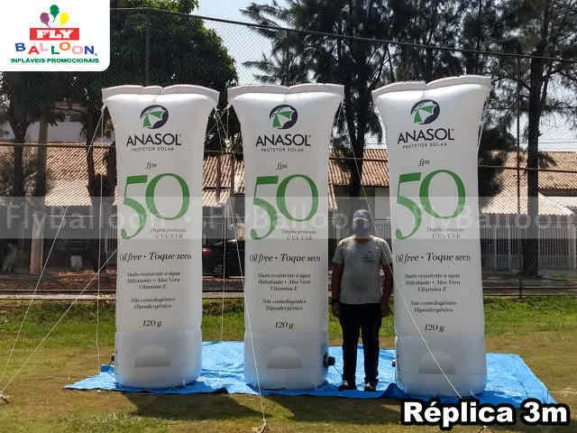 réplicas infláveis promocionais anasol protetor solar 50