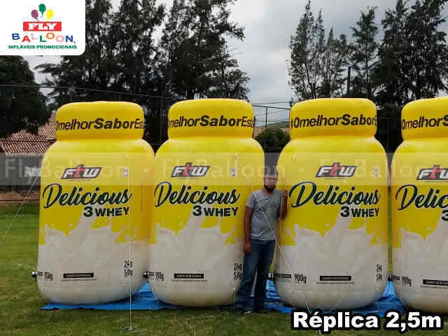 réplicas infláveis promocionais FTW delicious 3 whey sabor wheyzinho
