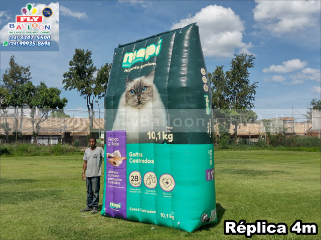 réplica inflável gigante promocional ração mopi gatos castrados