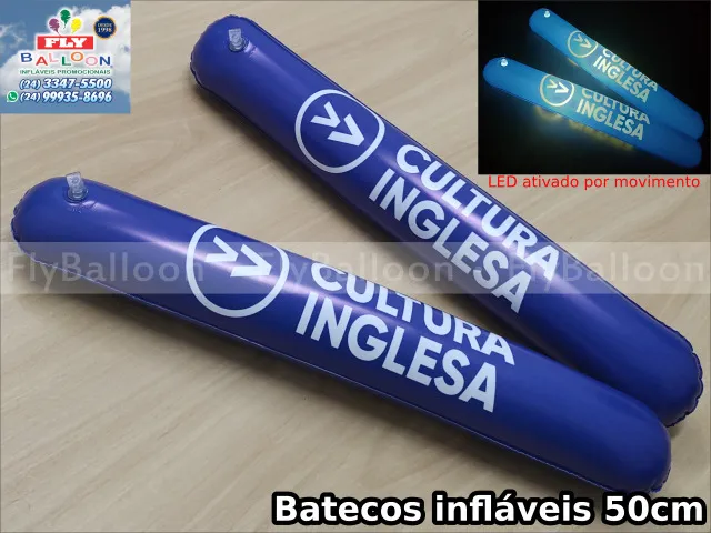 bastões infláveis promocionais cultura inglesa com led ativado por movimento