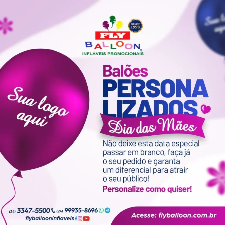 balões personalizados dia das mães 2024