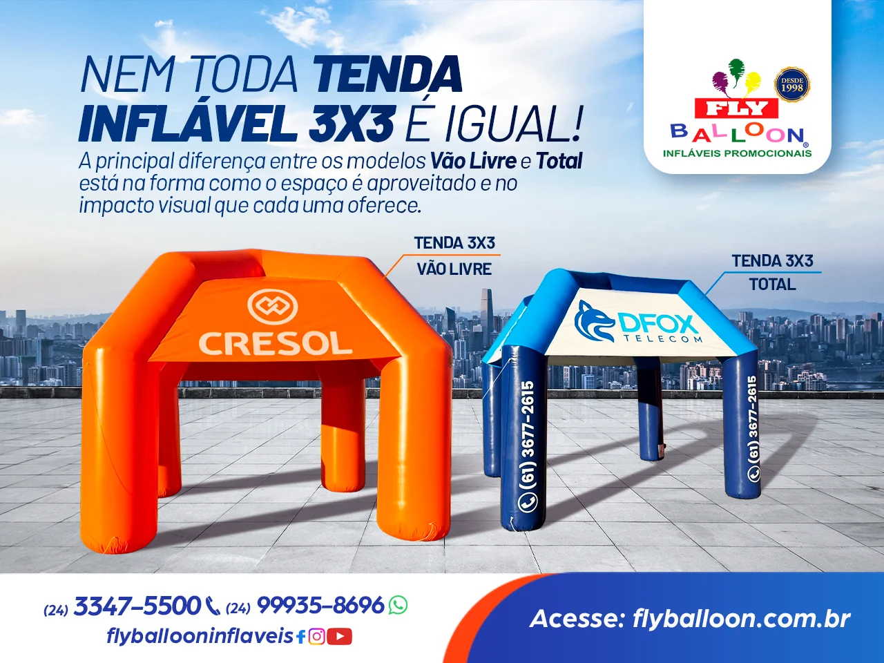 tenda inflável 3x3 vão livre e total