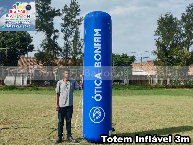 Totem inflável cilíndrico promocional das Óticas Bonffim